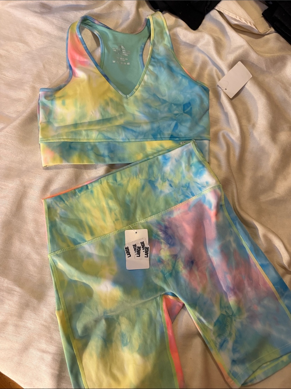 Zenana Outfitters Tie-Dye Pastel Athletic Shorts Set - Blue, Yellow, Pink
